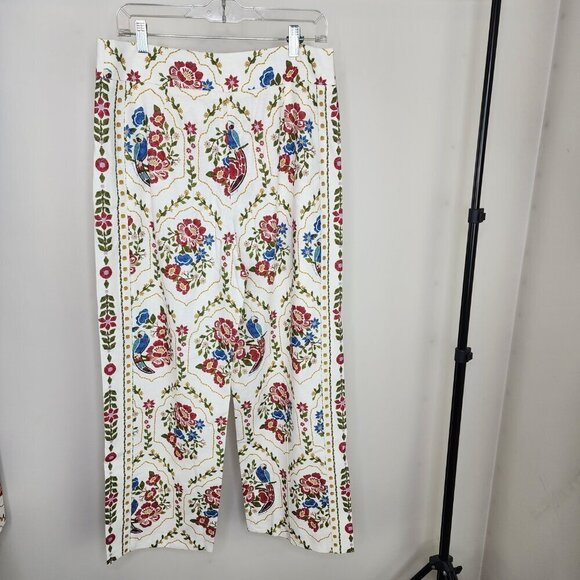 NWT Sezane X Farm Rio Tiago Crop Linen Blend Pant Romantic Garden 42/US Size 10 - Picture 10 of 16